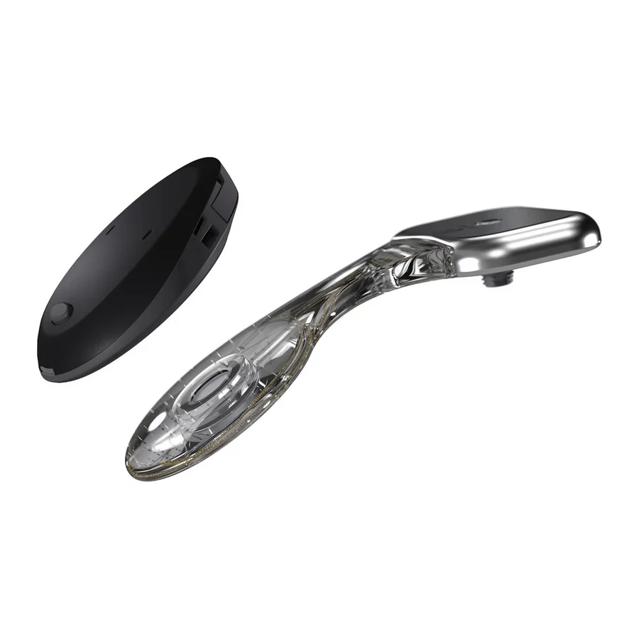 The Cochlear OSI300 Implant with its piezoelectric transducer, beside a black Osia sound processor